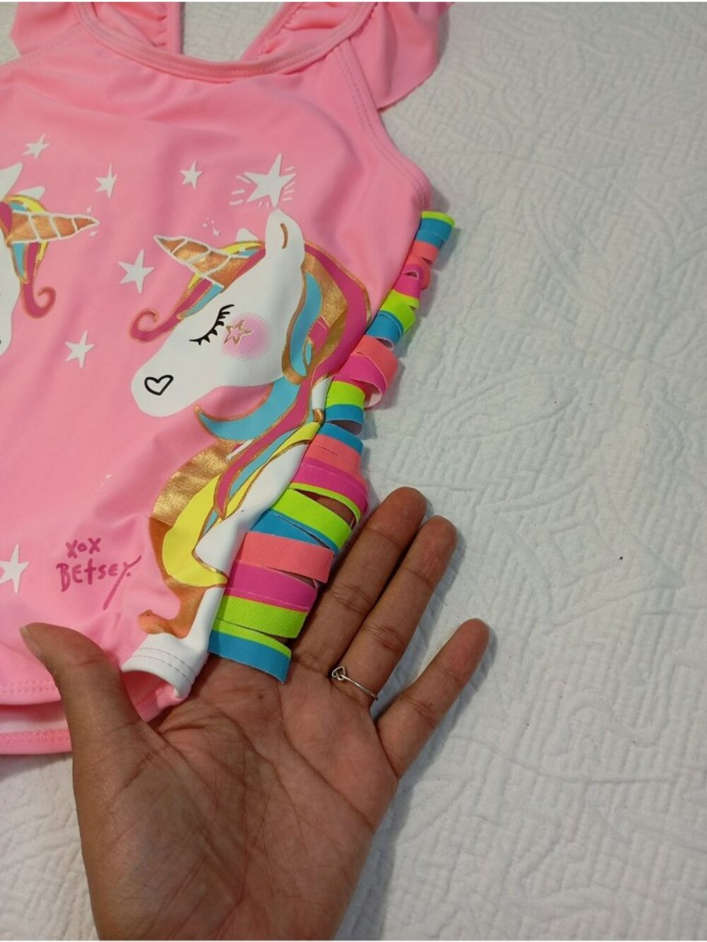 Betsey Johnson Girls Unicorn Ruffle One-Piece Swimsuit Pink Size 6X - Picture 3 of 6